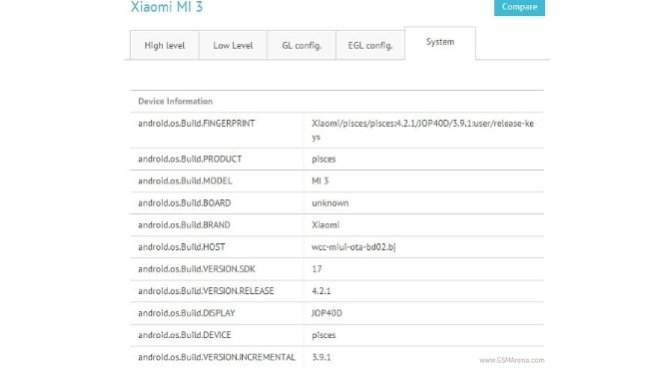 Xiaomi MI3 con Tegra 4 si mostra ancora sul test GFX Xiaomi Mi3 Tegra 4