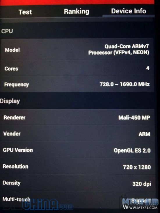 Esclusivo: Test Antutu svelano chipset Mediatek quad-core da 1,7 Ghz e GPU Mali 450!