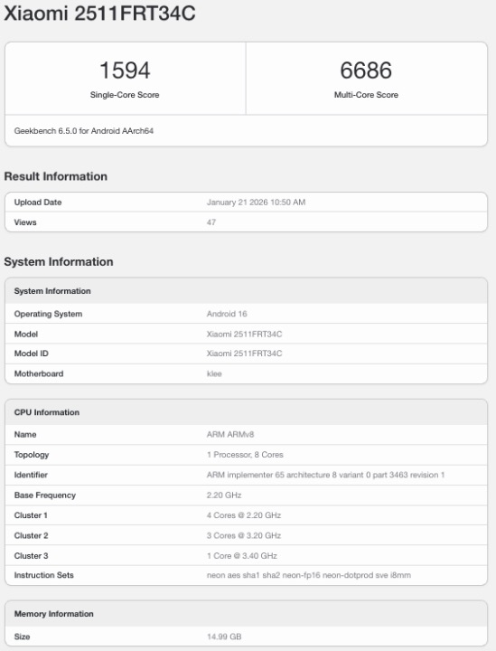 redmi turbo 5 su geekbench