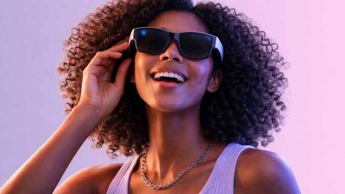 vivo-occhiali-smart-ai-fine-progetto-rumor-0 donna con occhiali smart, immagine creata con chatgpt a scopo illustrativo
