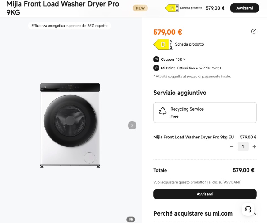 xiaomi lavatrice frigorifero italia
