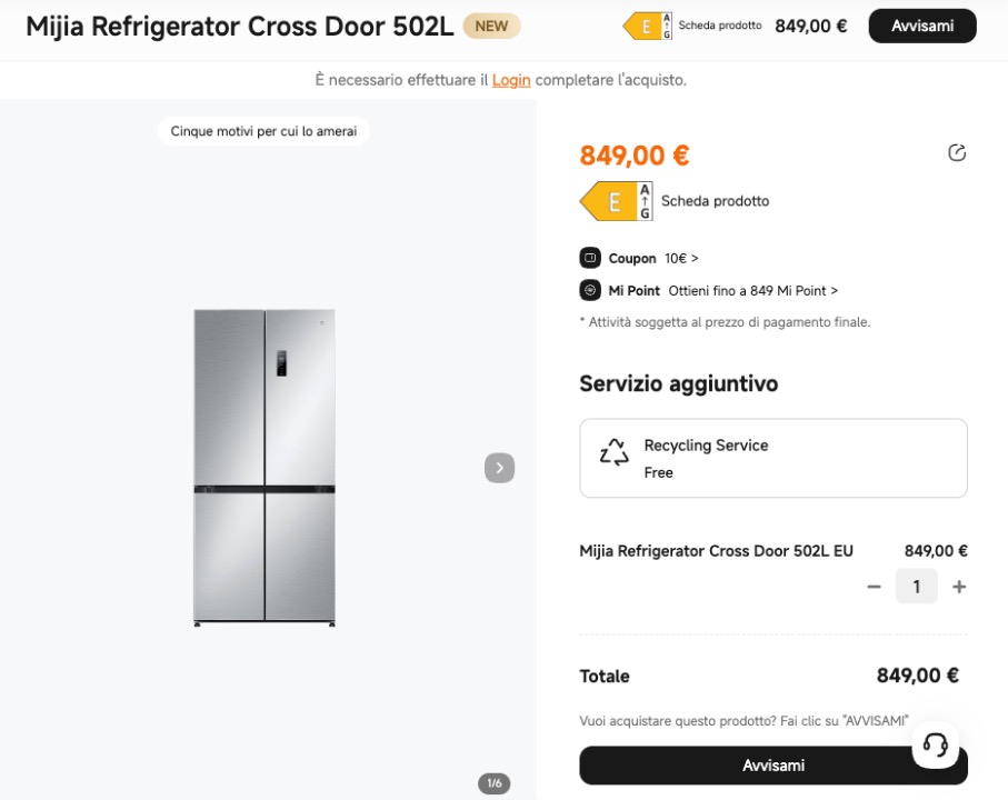 xiaomi lavatrice frigorifero italia