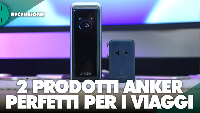 recensione-adattatore-viaggio-universale-anker-nano-anker-prime-power-bank-26250mah-COPERTINA adattatore da viaggio universale Anker Nano e Anker Prime Power Bank da 26250 mAh durante test di ricarica con laptop e smartphone