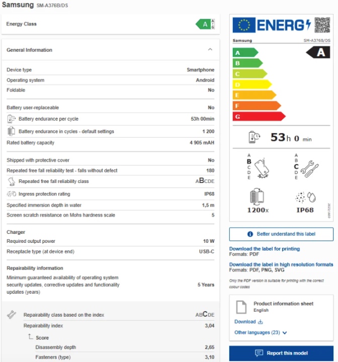 samsung certificazione eprel