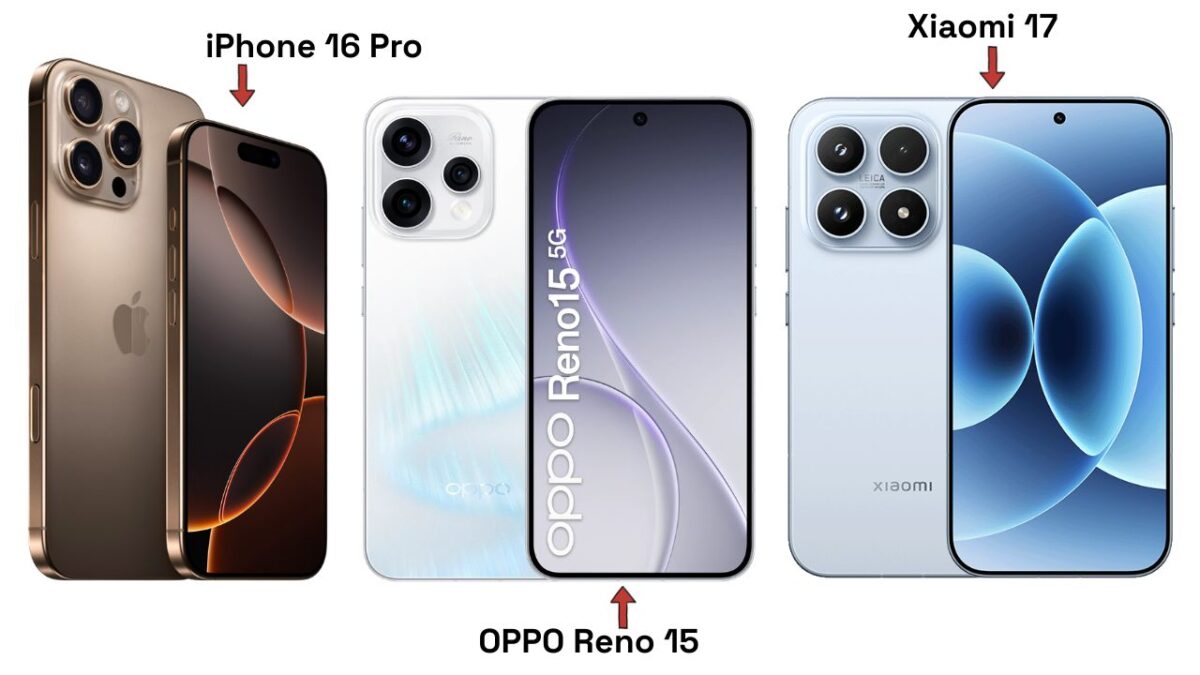 iphone 16 pro, oppo reno 15, xiaomi 17