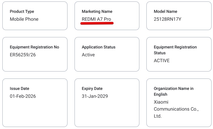 Redmi A7 Pro certificazione TDRA